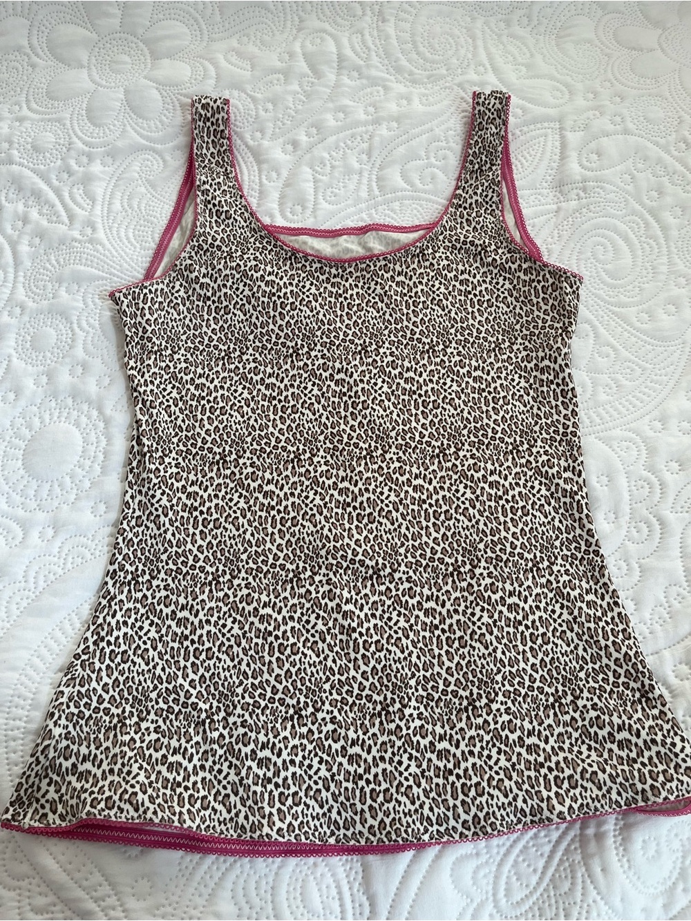 Flexees Light Leopard Print Tank with Pink Trim XL